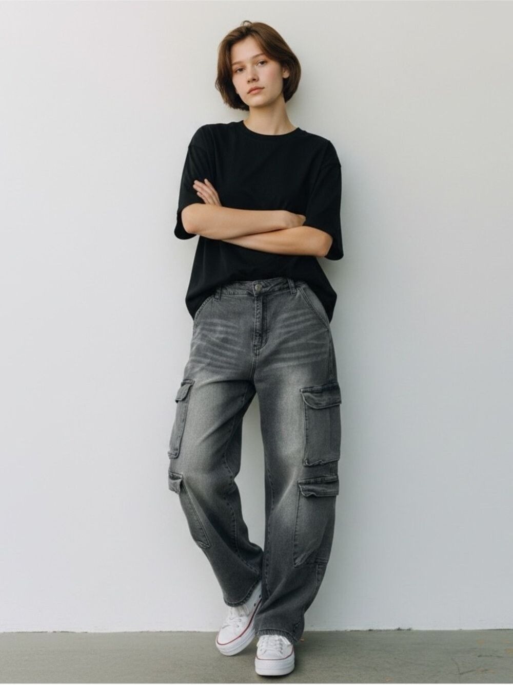 Refuge Wide Leg Denim Jeans Womens XL Black Cargo Grunge StreetWear Hip Hop Skat